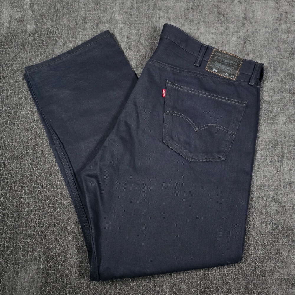 Levis 501 Original Fit Jeans Mens 44x32 Navy Blue Straight Leg Denim Pants Punk